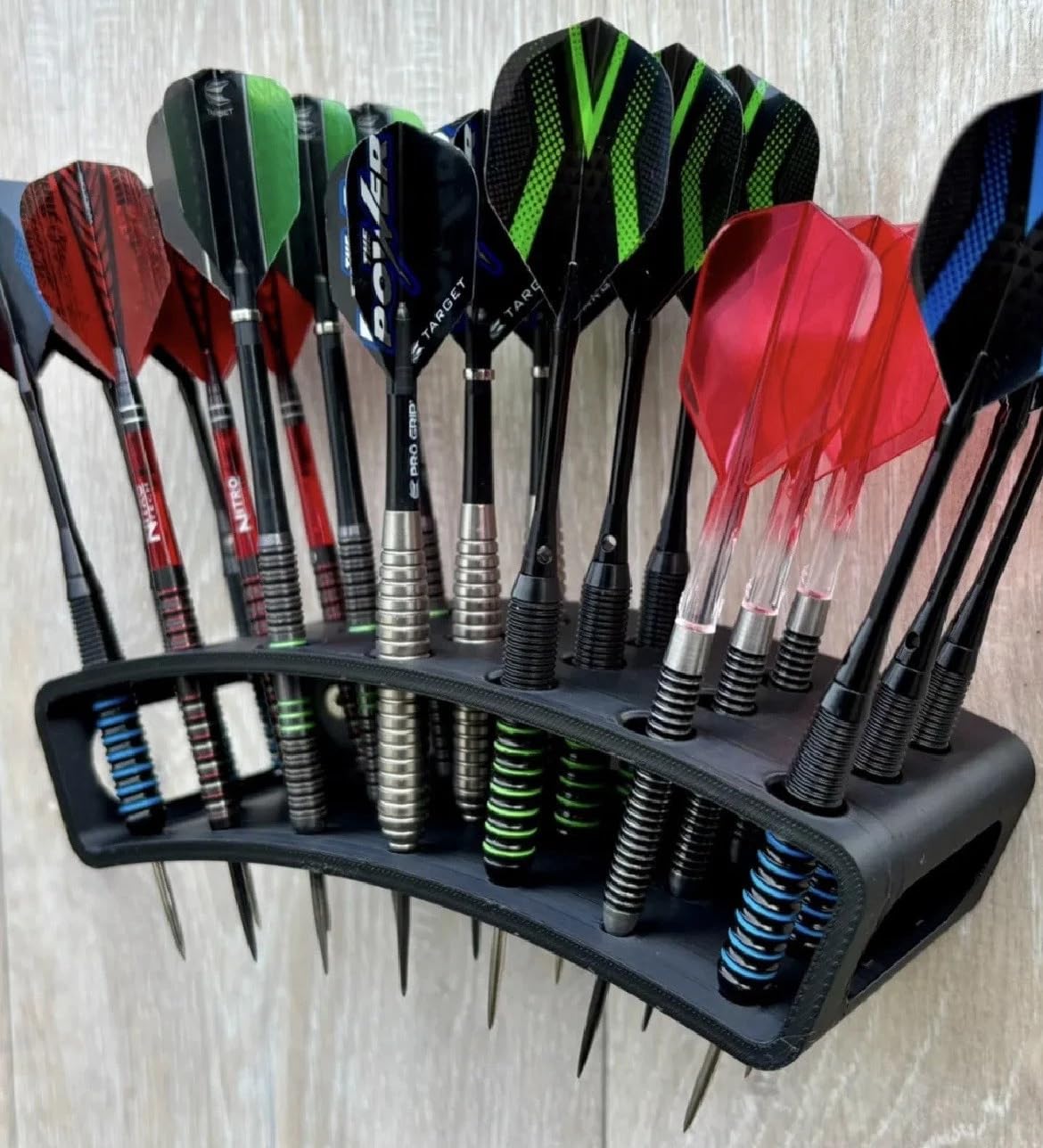 Wall Mounted 21 Dart Rack Darts Holder For Game Room, Man Cave and Darts Storage - Vertical Darts Display Organizer.