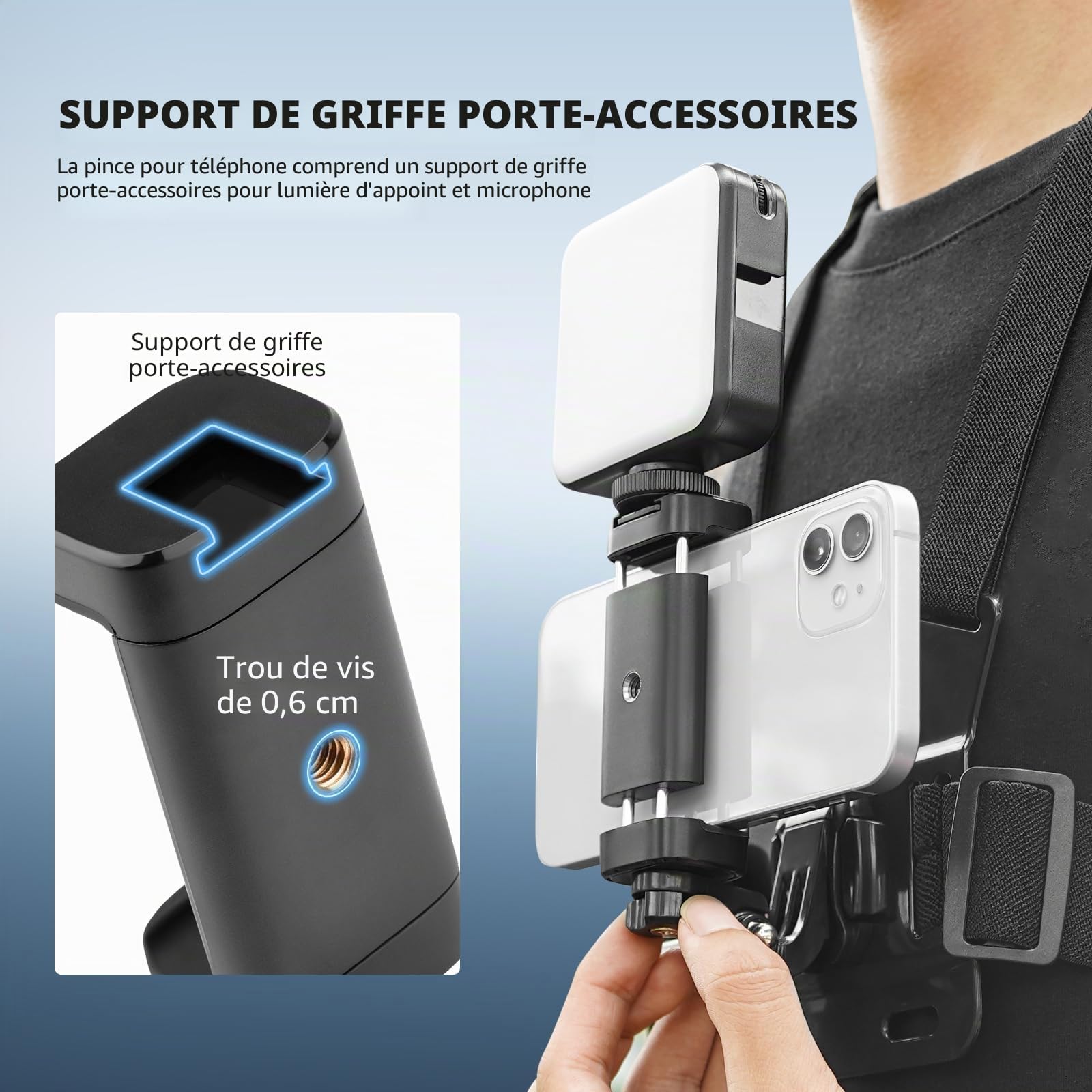 BRDRC POV Support de poitrine et tête pour iPhone, GoPro, DJI Osmo Pocket 3, Insta360 X5/4/3, Samsung Vlog Body Harness Strap Holder Kit