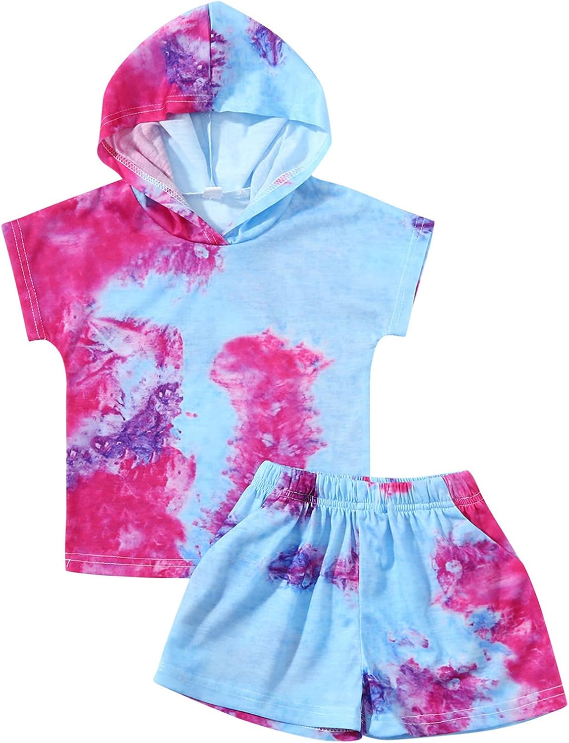 Newborn Infant Baby Girls Tie-Dye Hoodie T Shirt Tops Shorts Outfits Set, Summer Spring Baby Casual Pullover SetJ169