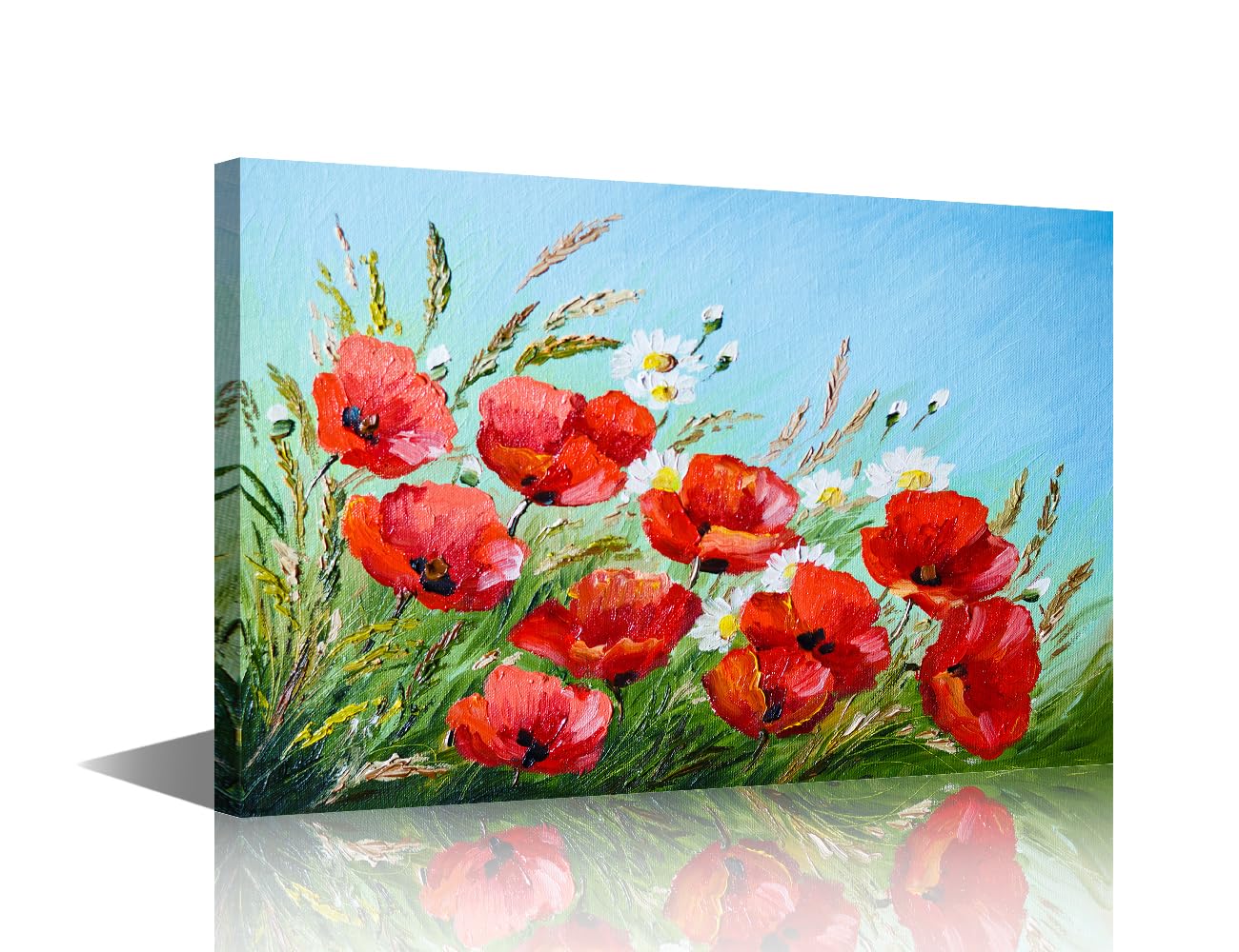 Canvas Wall art Flowers Oil Painting Prints Red Poppies in the Field Painting Flower Wall Art Artwork for Bathroom Bedroom Living Room Home Decoration Framed Ready to Hang 24x36 in — image 1