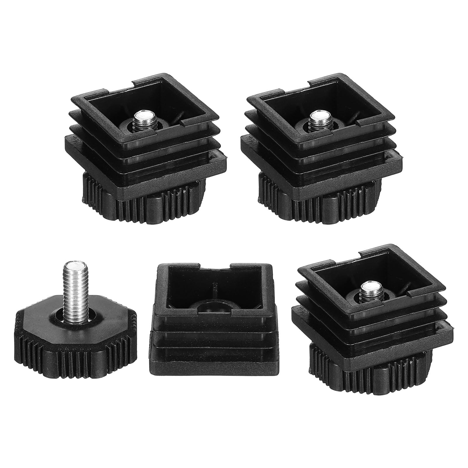 Patas de nivelación de plástico negro M8 x 38 x 38 mm para muebles, 4 unidades
