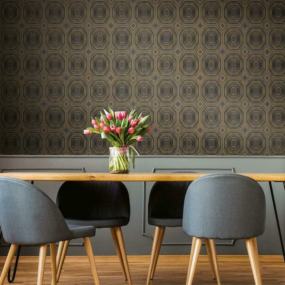 RoomMates RMK11324WP Bees Knees Black Metallic Peel and Stick Wallpaper