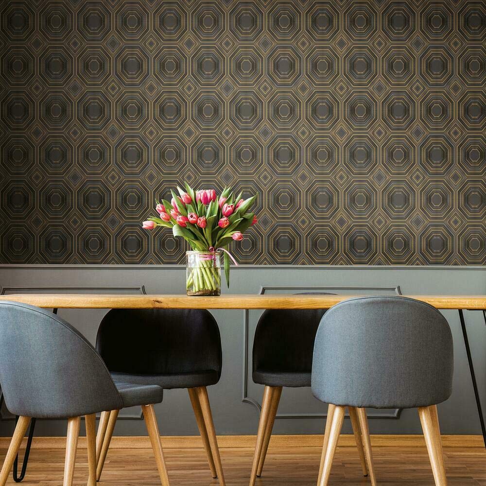RoomMates RMK11324WP Bees Knees Black Metallic Peel and Stick Wallpaper, 12.7 x 40.6 cm