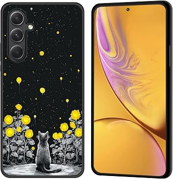 for Galaxy A55 5G Case,Premium Soft Silicone Rubber Anti-Scratch Shockproof Full-Body Protective Bumper Case Cover for Samsung Galaxy A55 5G, Cat and Sunflowers