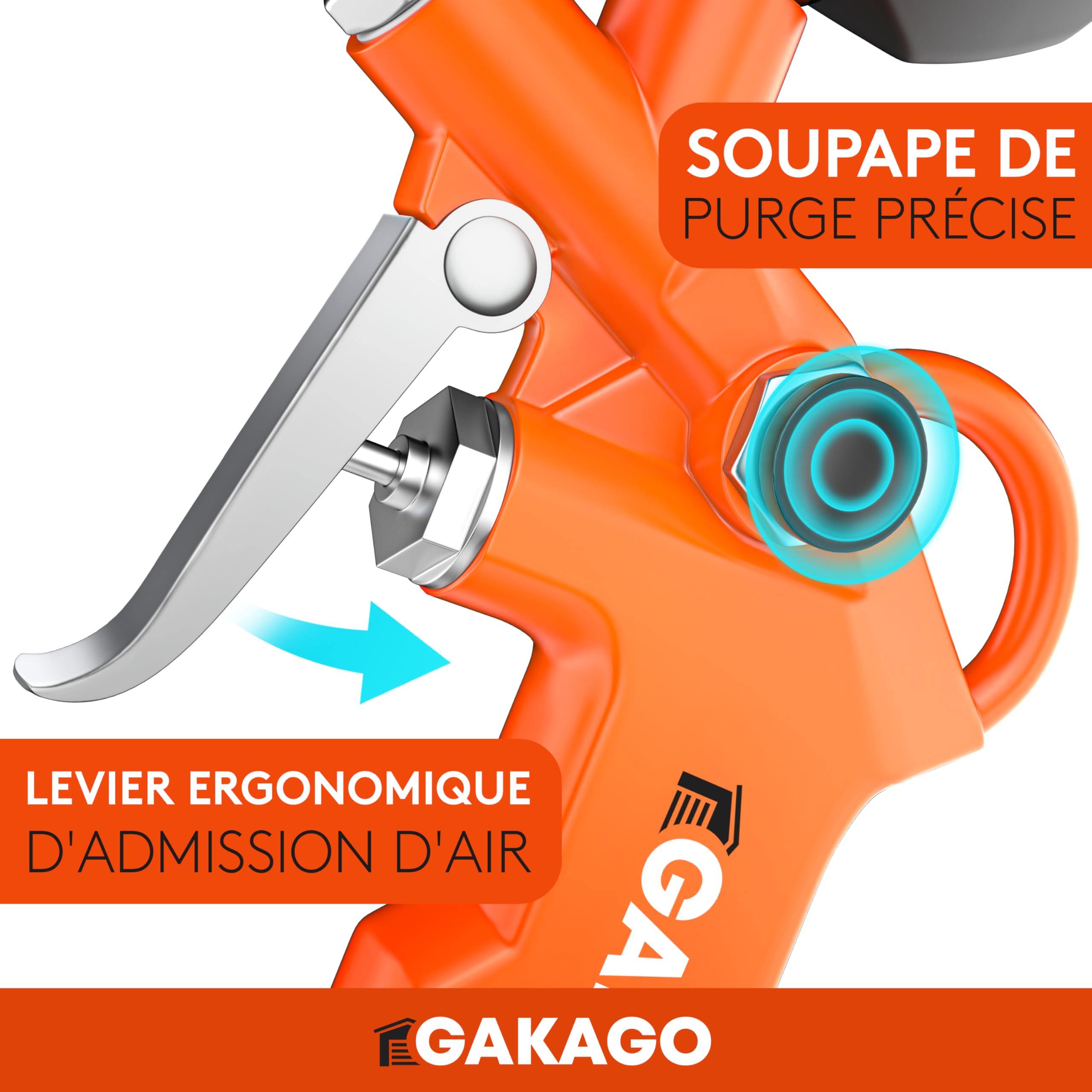 Gakago Gonfleur de pneus - Gonfleur de pneus précis avec manomètre à air comprimé de haute qualité 0-12 bar - Tuyau de gonflage extra long de 45 cm - Testeur de pression de pneus polyvalent