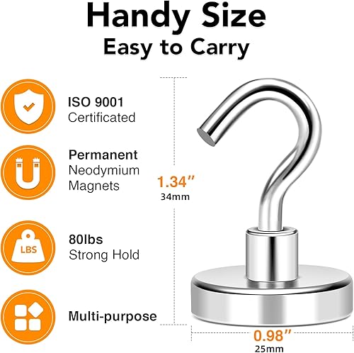 Miniatura 4 de MIKEDE Ganchos magnéticos, más de 70 libras de imanes de tierra resistentes con gancho para refrigerador, ganchos magnéticos de neodimio fuertes