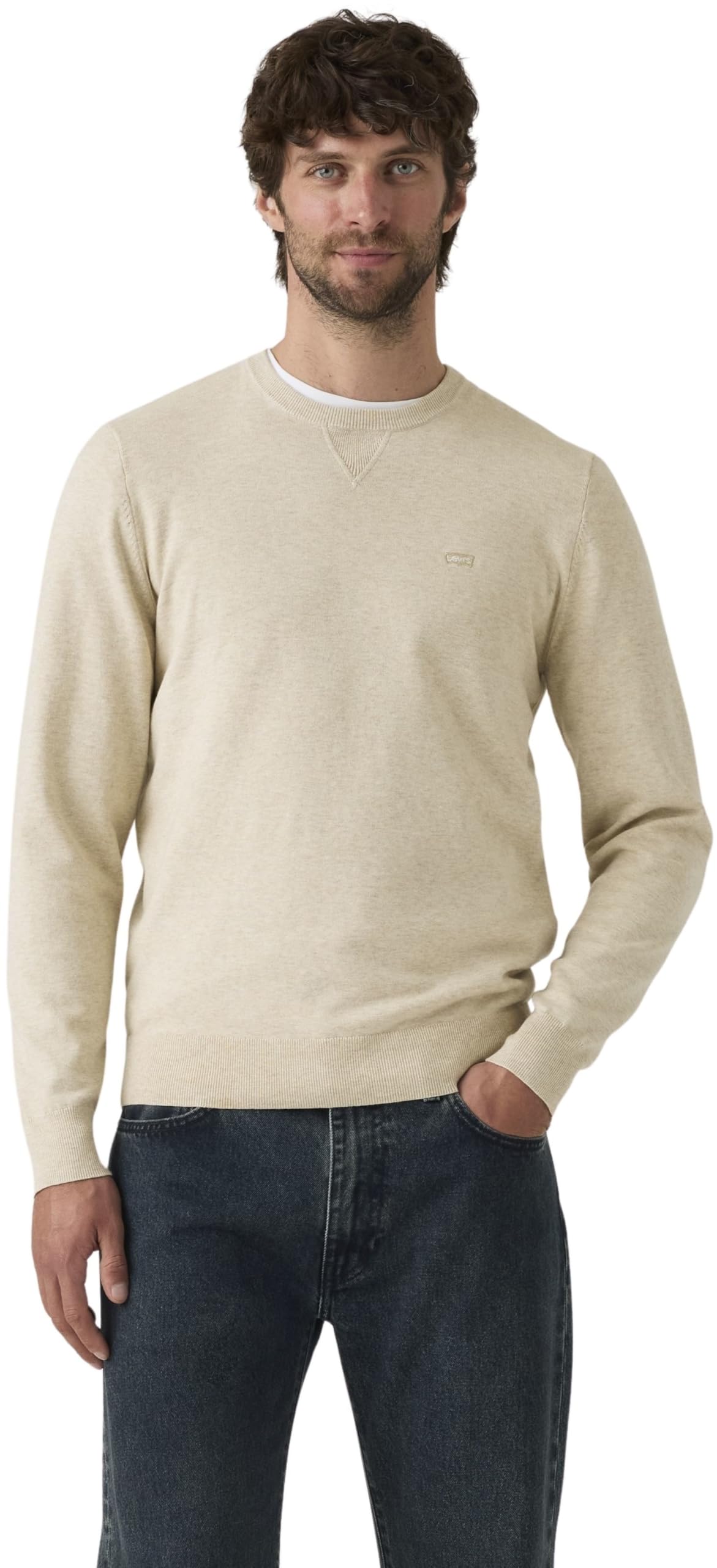 Levi's Men's Sweatshirt Lightweight Housemark with Stretch, Crew Neck, Beige (White Peppercorn HEA), XL