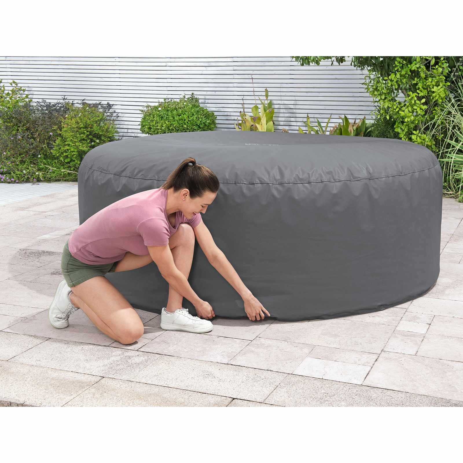Couverture Piscine Ronde en PVC et Pom Gris Ø216 cm pour Spa, Bassin et Jacuzzi extérieur, résistance aux intempéries, Isolation Thermique, Porte zippée Pratique, Protection Durable