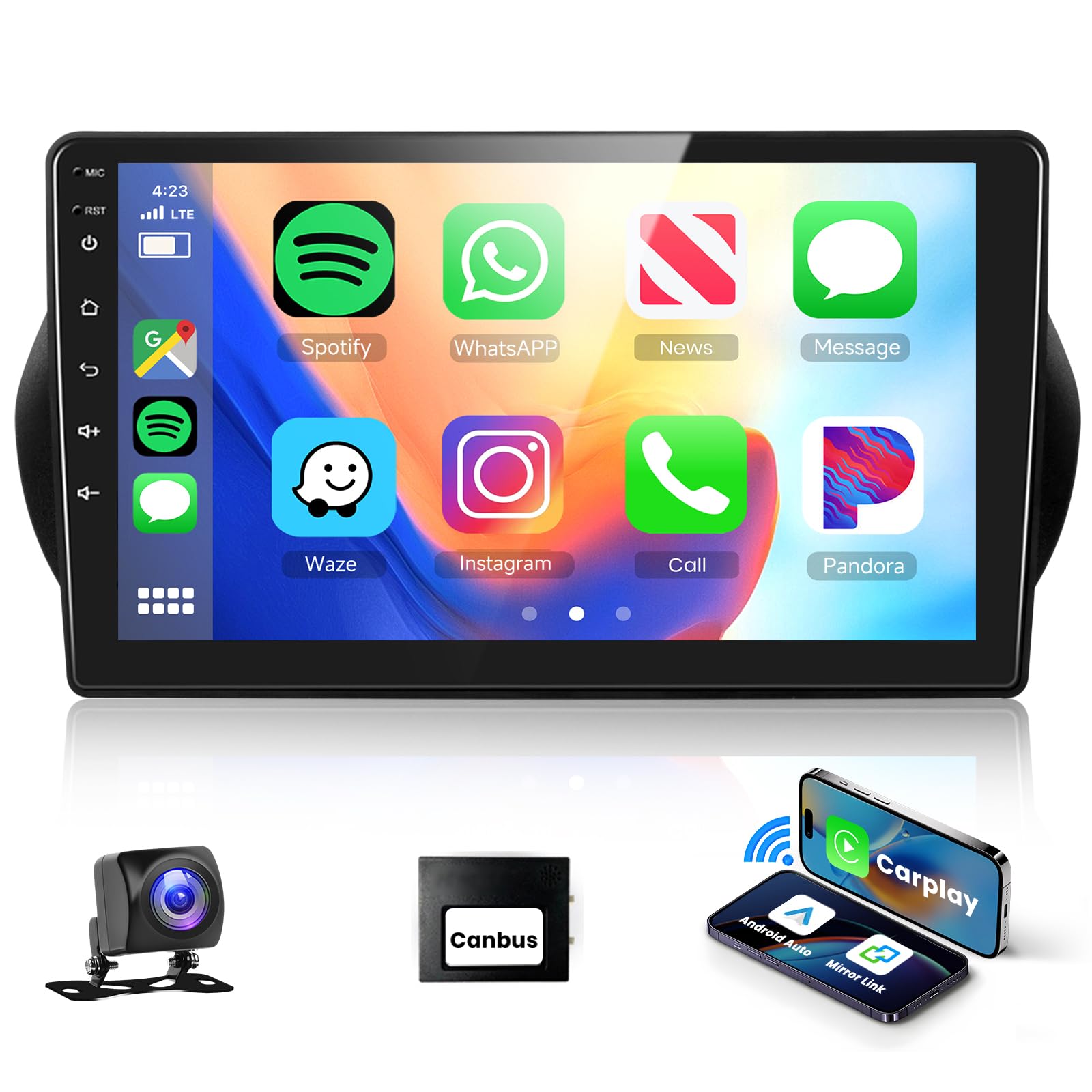 Podofo Autoradio per Citroen Nemo/Peugeot Bipper/Fiat Fiorino Qubo 2008-2017, Schermo tattile da 10,1" 2+64G Carplay Senza fili Android Auto Bluetooth/Link a specchio/GPS/WiFi/FM+Telecamera posteriore