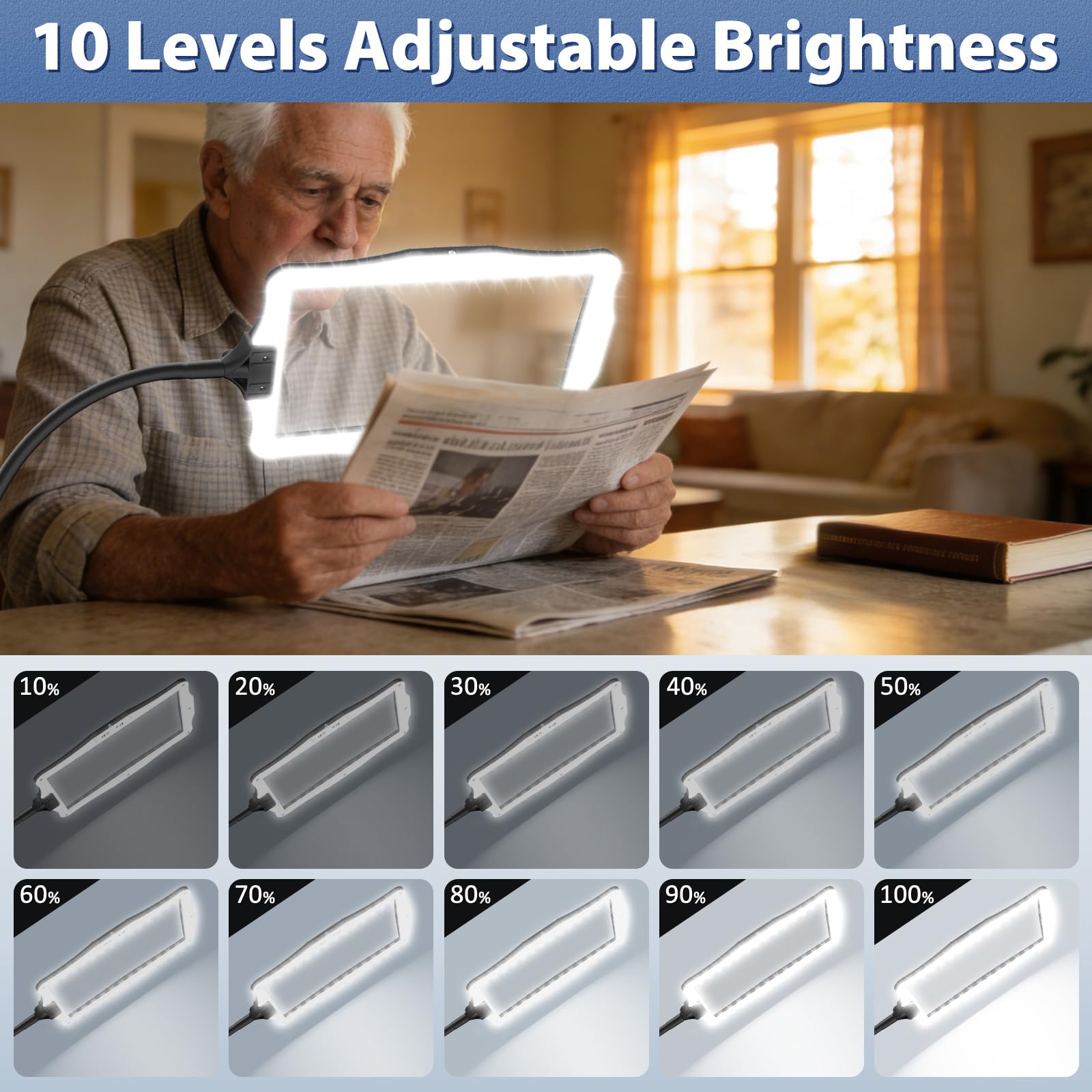 Lente di ingrandimento con luce per anziani, anziani, lettura e ingrandimento LED