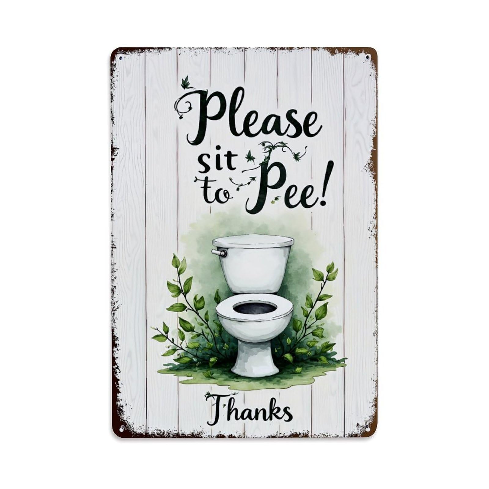 Toilet With Green Leaves Pattern Retro Metal Tin Sign, Vintage Decor Art Poster for Bar, Home, Man Cave, Kitchen, Laundry Room Gift 8x12Inch