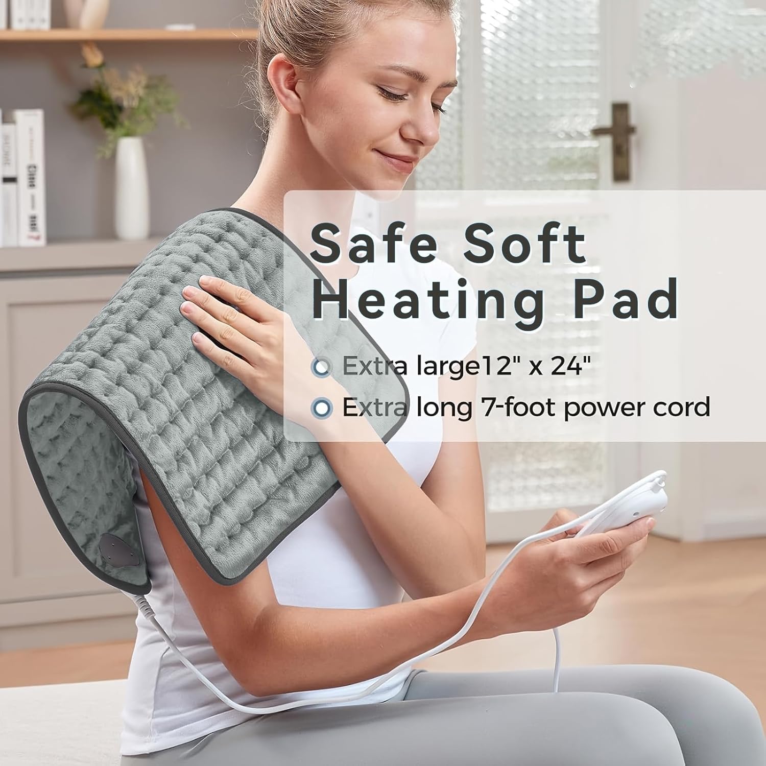 Heating Pad,Electric Heating Pads for Back,Neck,Abdomen,Moist Heating Pad for Shoulder,Knee,Arms,Legs,Dry/Moist Heat & Auto Shut Off,Birthday Gifts for Men and Women,24x12 Inch