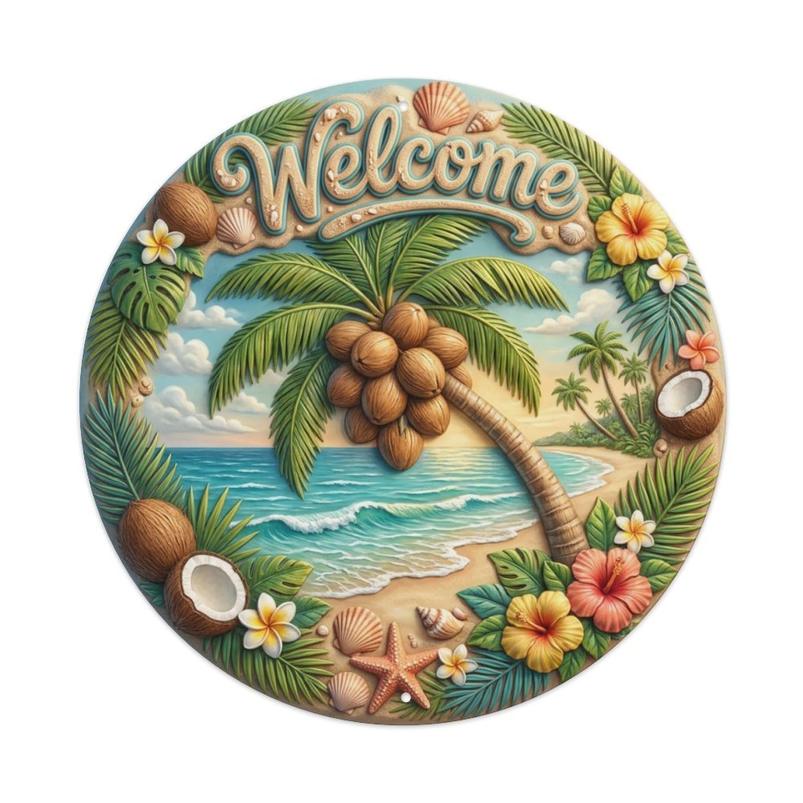 Tgrcjimh Style Metal Tin Sign Coconut Palm Welcome Beach Paradise