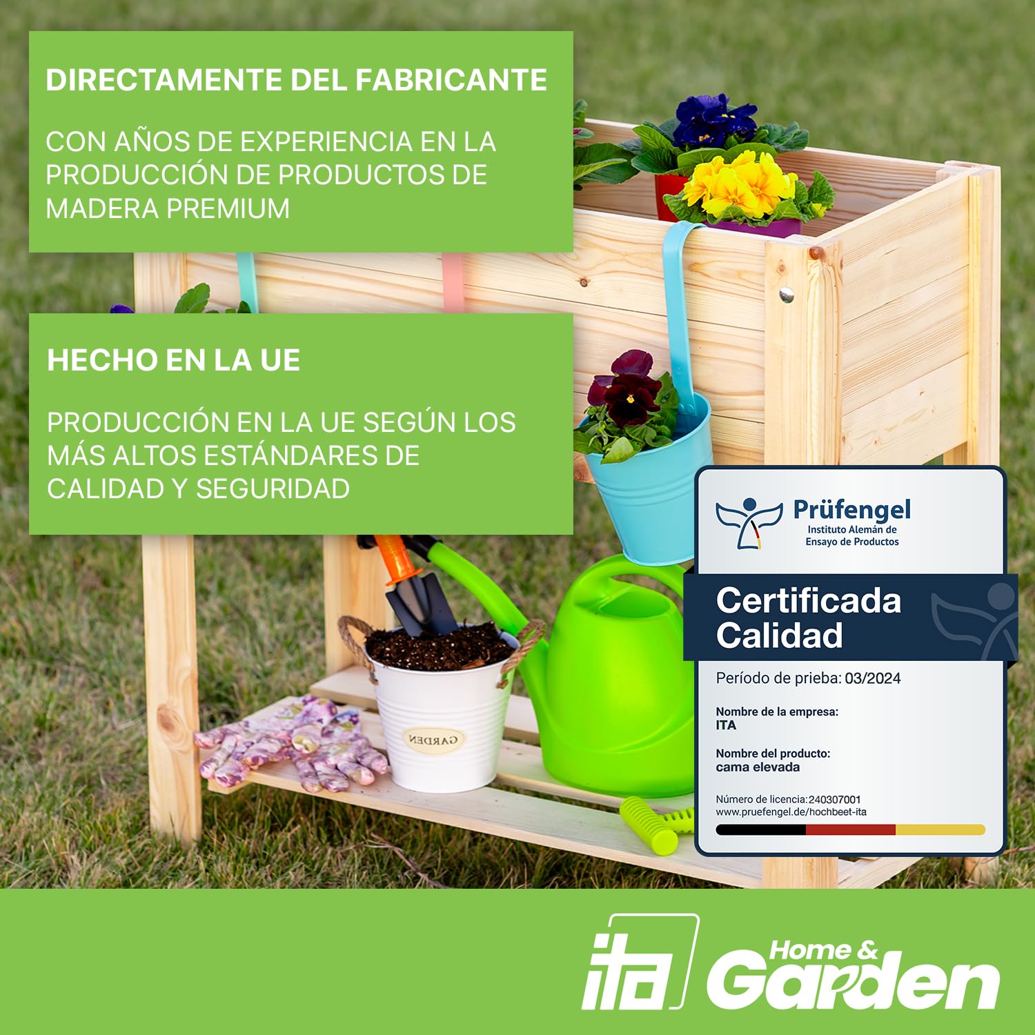 ITA Jardinera Elevada 80x37x78 cm de Madera Marrón - Huerto Urbano con sólida repisa Jardín, Terraza, Balcón - Calidad Directa del Fabricante