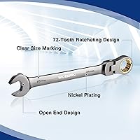 Vista 7 de WORKPRO - Juego de 22 llaves de trinquete de cabeza flexible, juegos de llaves combinadas de trinquete con caja organizadora, niquelado, 72 dientes