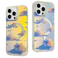 for Cute iPhone 14 Pro Max Phone Case Iridescent Gradient Cloud Design Gorgeous Aesthetic Matte Finish Strong Magnetic Compatible with MagSafe Girly Stunning Glitter Cover for Women Girls