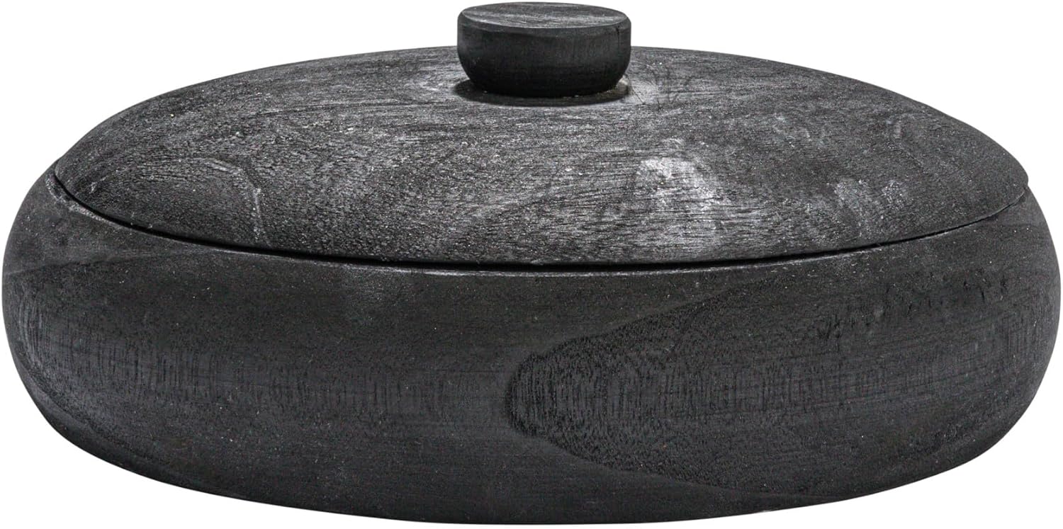 Creative Co-Op Decorative Paulownia Wood Container with Lid, Black