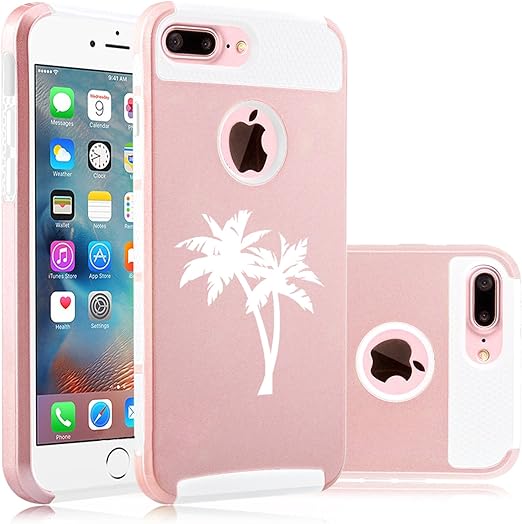 Amazon Com For Apple Iphone 8 Plus Shockproof Impact Hard Soft Case Cover Palm Trees Rose Gold White Cell Phones Accessories