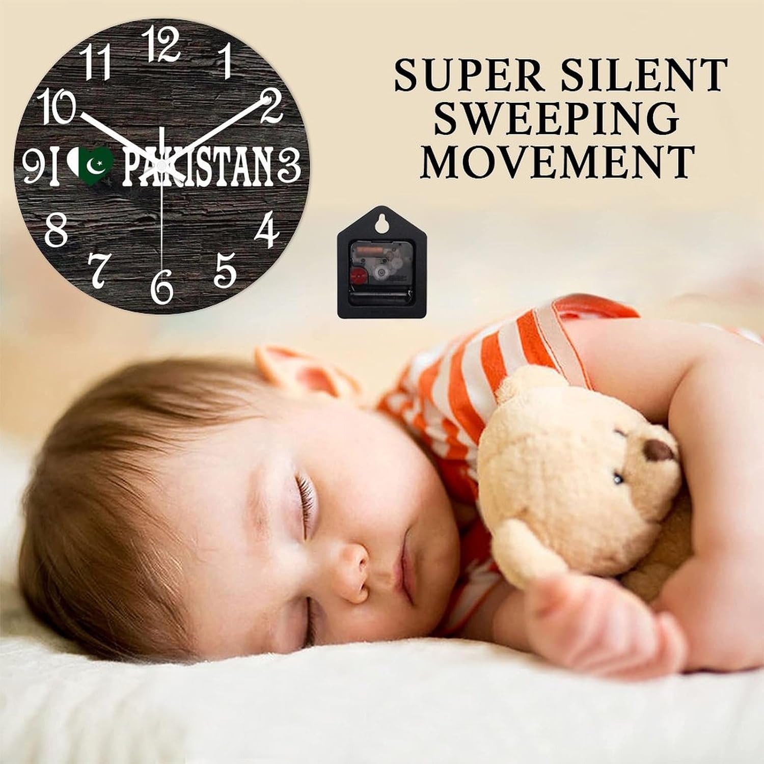 I Love Pakistan Wall Clock Wood Clock,Flag of Pakistan Round Wooden Clock Gifts Novelty Wall Clock for Home Kitchen Living Room Office 15 X 15 Inch