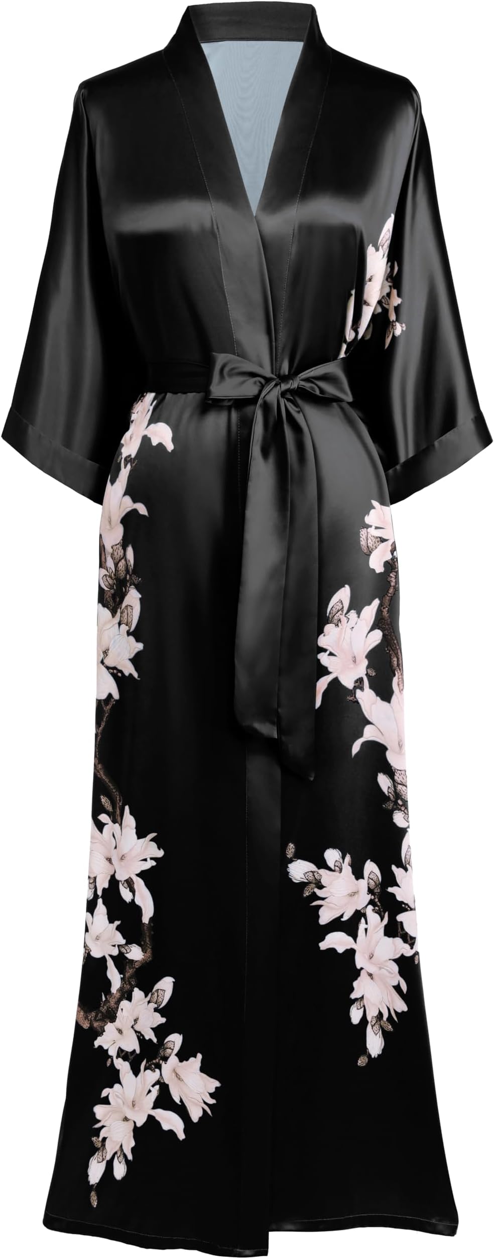 BABEYOND Kimono Robe Cover up Long Floral Satin Sleepwear Silky Bathrobe Bachelorette Robe