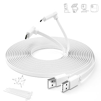 Itramax Flat USB C Cable 10FT/3M 2Pack,Right Angle Extension Charging Cord | Continuous Power Supply,Replacement Security Camera Charger Wire for Blink Outdoor 4/Mini 2/2K+,eufy,Tapo,Ring,EZVIZ,White