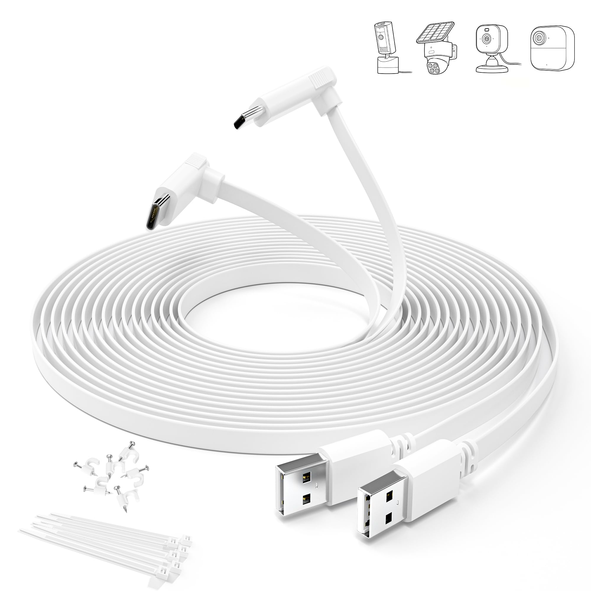 Itramax Flat USB C Cable 30FT/9M 2Pack,L-Shaped Long Extension Charger Cord