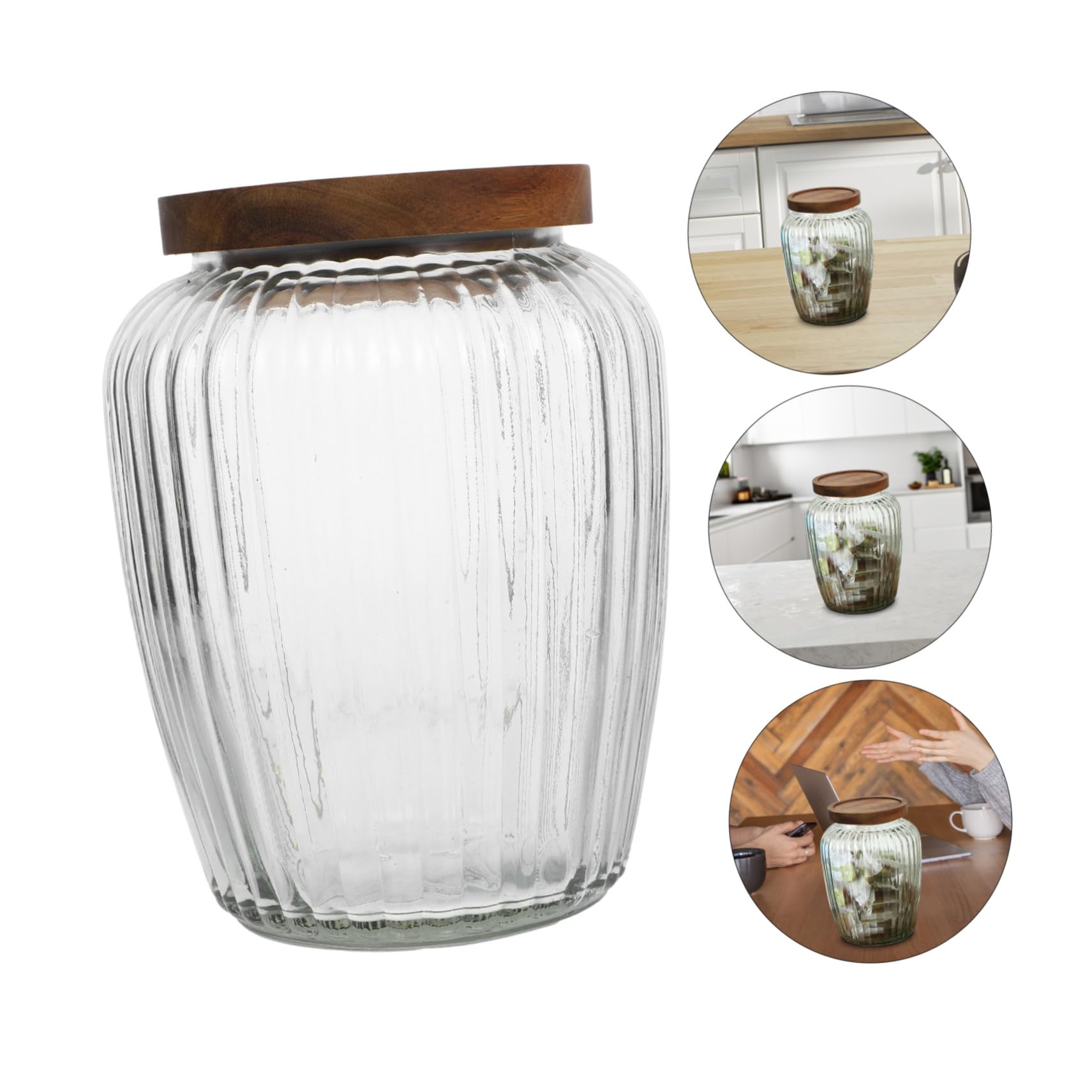 INOOMP Barattolo Ermetico in Vetro da 2200ml Contenitore per Alimenti con Coperchio in Legno e Silicone con Chiusura Sigillata per Caffè e Legumi, per Organizzare la Cucina