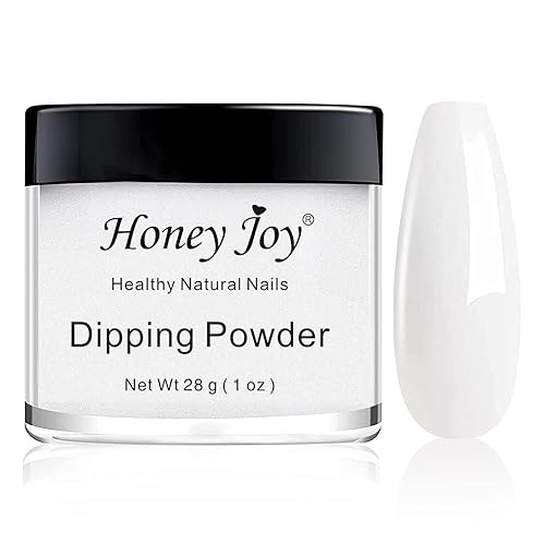 Honey Joy 0.99 ozcaja de polvo de inmersión fino blanco lechoso manicura base transparente, iniciador de uñas de polvo de inmersión blanco francés,