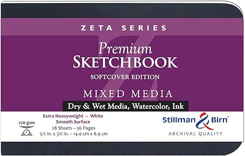 Stillman & Birn Zeta Series - Cuaderno de bocetos de tapa blanda, 5.5 x 3.5 pulgadas, 9.52 ozm (extra pesado), papel blanco, superficie lisa