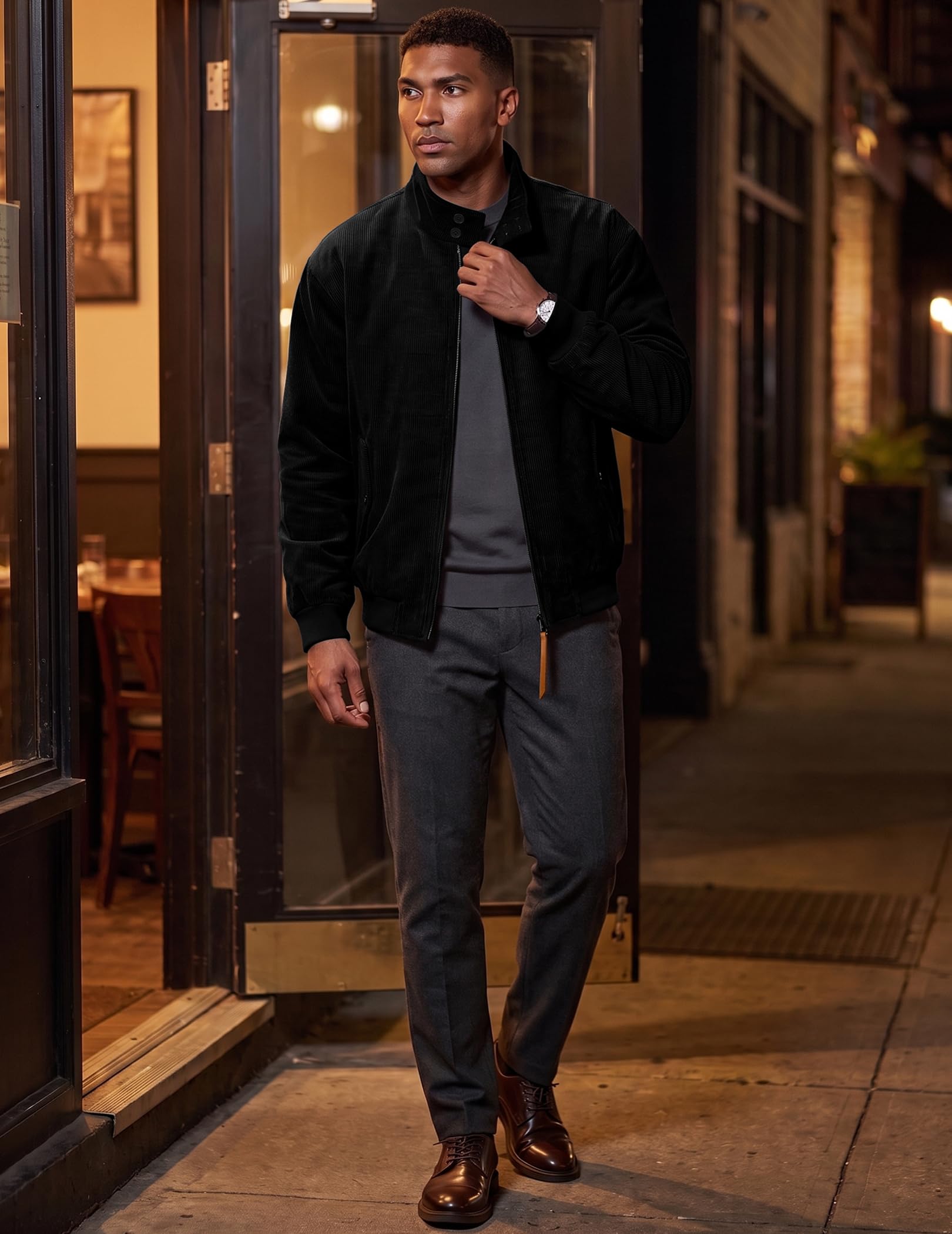 JMIERR Übergangsjacke Herren Casual Cord Bomberjacke | Leichte Blouson Jacke Herren,Harrington Jacken,Mit Stehkragen,Mit Innentasche und Futter,Frühling Sommer und Herbst