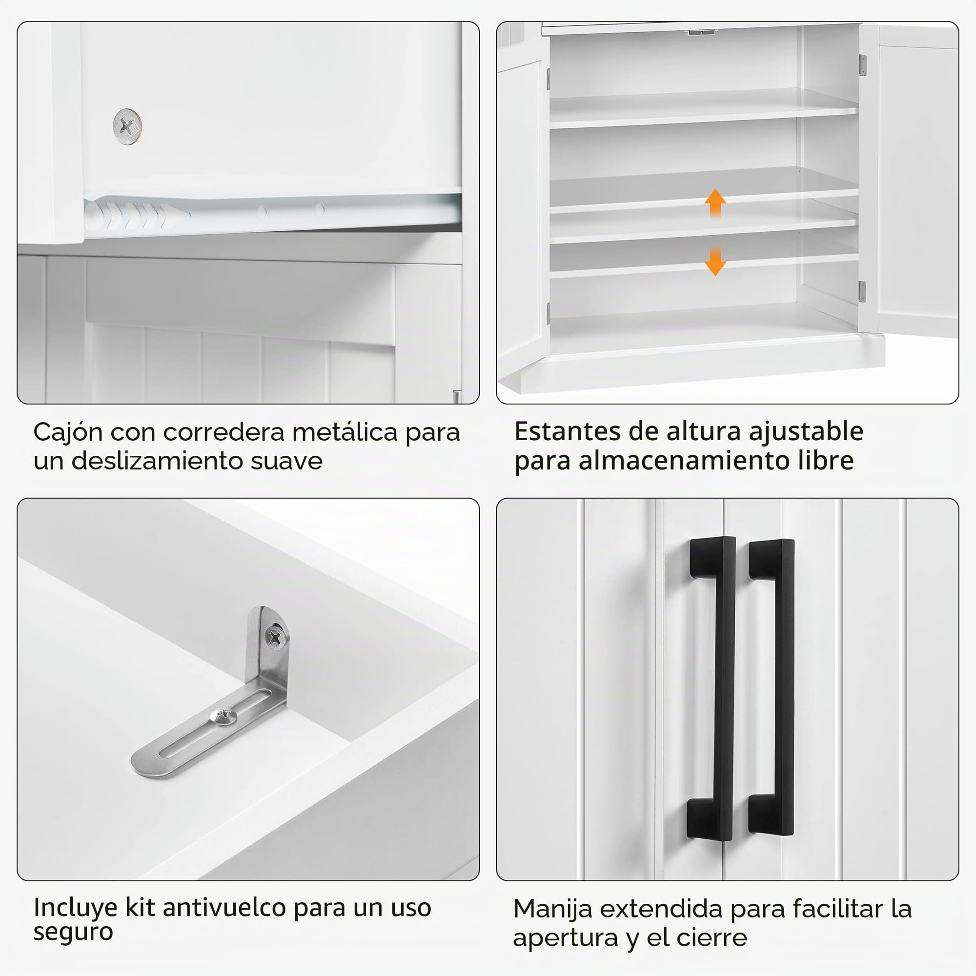 Yaheetech Armario de Almacenamiento con 4 Puertas y 1 Cajón, 183.5x76.5x40.5 cm, 2 Estantes Ajustables para Cocina, Salón y Entrada, Blanco