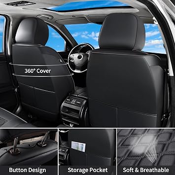 Huidasource Fit for Chevy Silverado Seat Covers, GMC Sierra Seat Covers 2007-2013&2019-2026 1500, 2020-2026 2500HD 3500HD Crew Double Extended Cab, Thickened Nappa Leather Seat Covers for Trucks Black