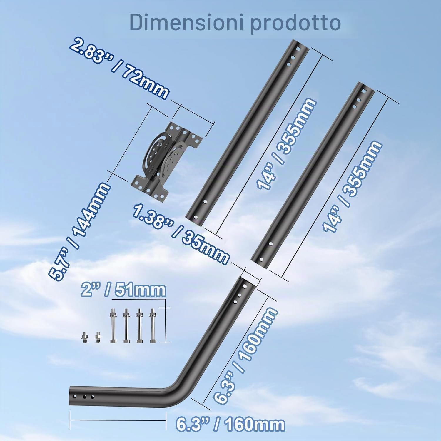 Palo universale per antenne di televisione, satellite, radio, WiFi - Supporto regolabile per palo e montaggio murale (Nero - 82 cm)