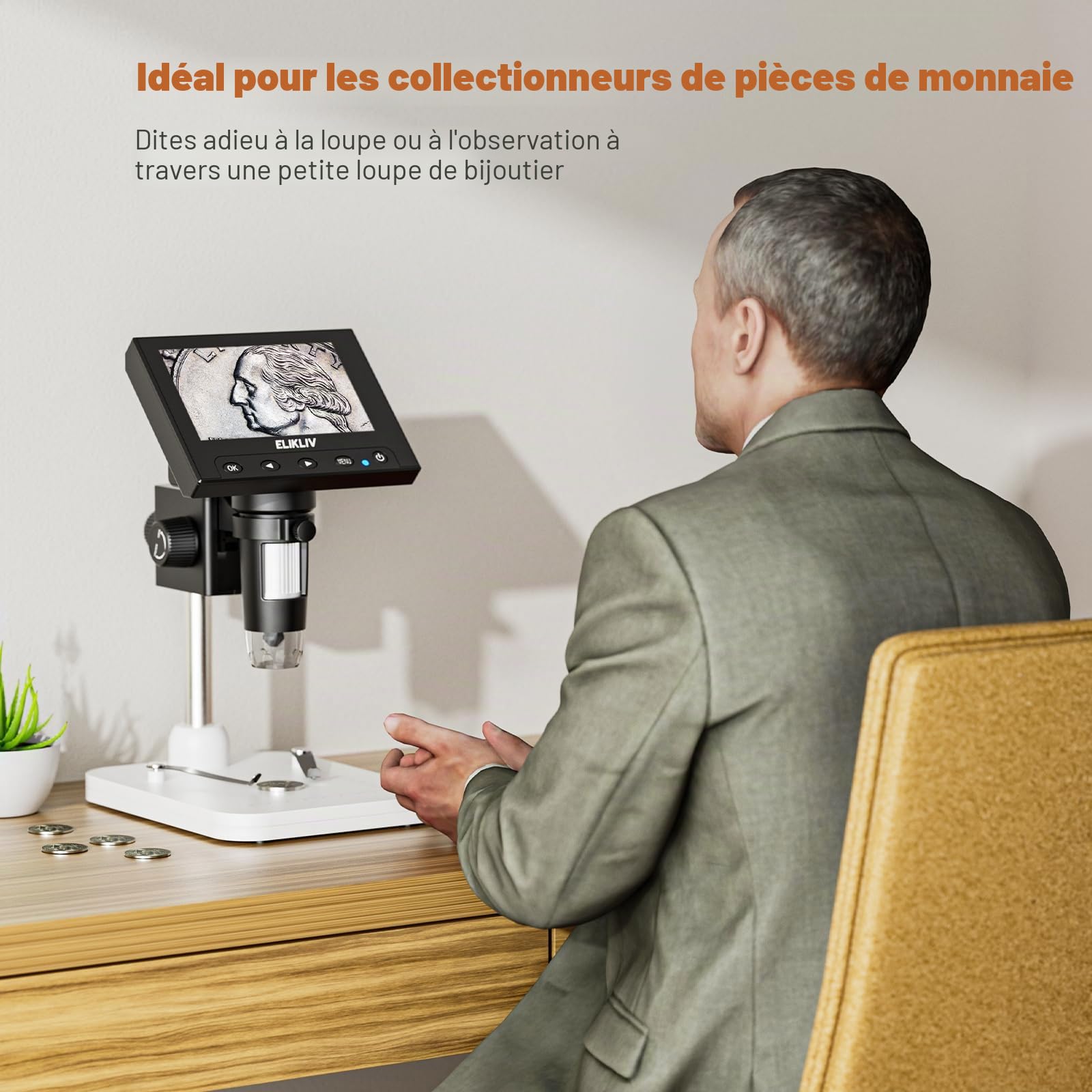 Elikliv Microscope numérique LCD pour pièces de Monnaie 1000x, Loupe avec 8 LED réglables, Vue PC Compatible avec Windows, EDM4, 4,3 Pouces