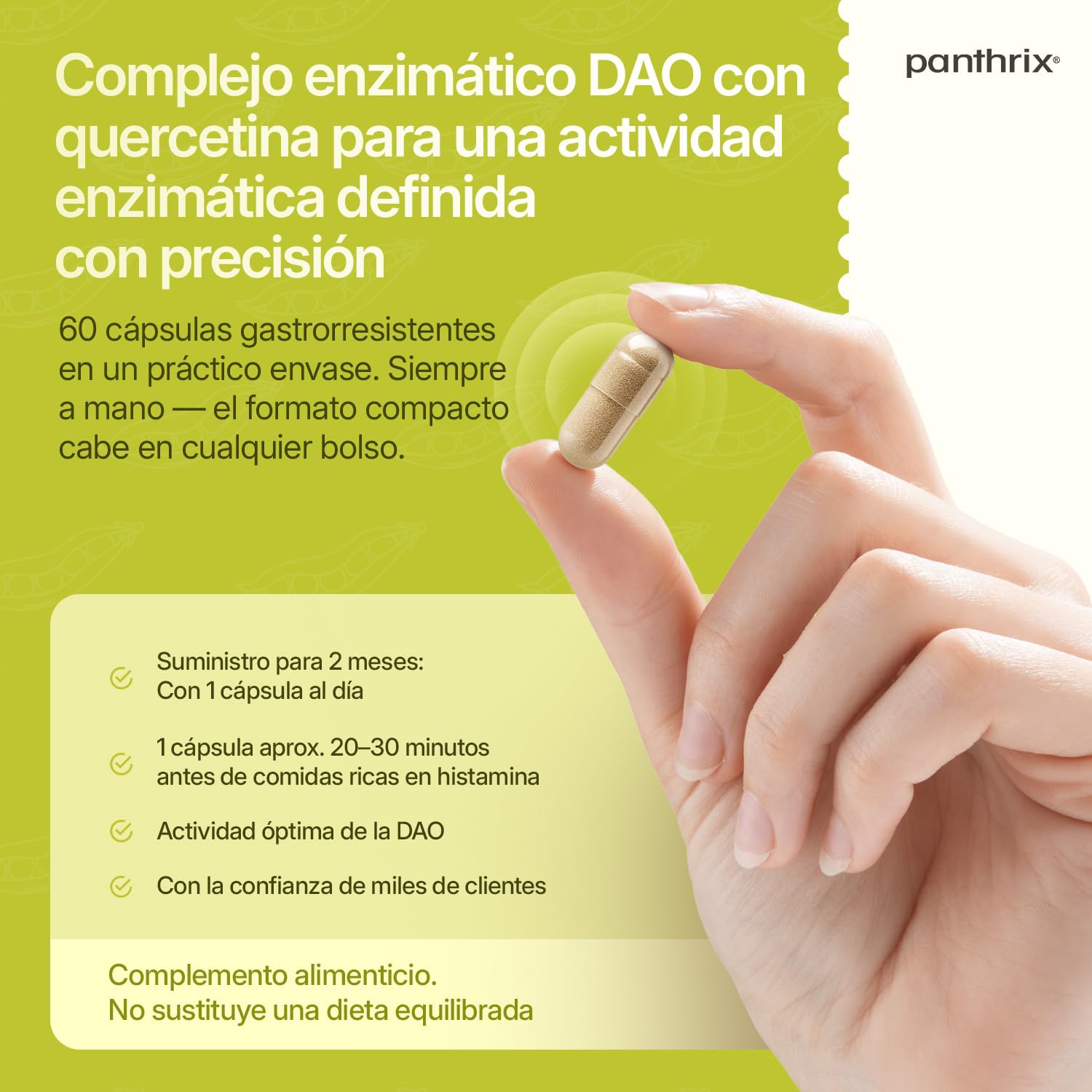 Cápsulas de Enzima DAO Veganas con Quercetina | 60 Cápsulas Gastrorresistentes de Brotes de Guisante | Alta Tolerabilidad y Liberación Dirigida en el Intestino | Actividad DAO Equilibrada