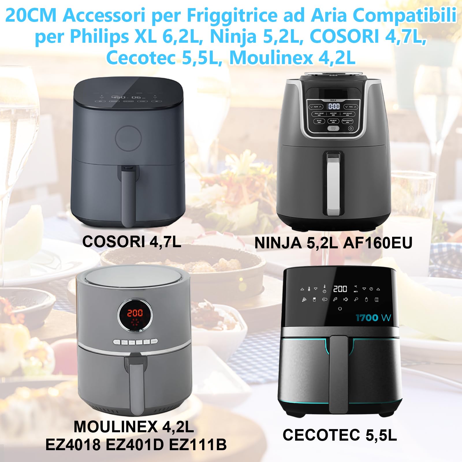 YINGRACE 20 CM Accessori Friggitrice Ad Aria, 11 Pezzi, per Philips XL 6,2L, Ninja 5,2L AF160EU, COSORI 4,7L, Cecotec 5,5L, Moulinex 4,2L EZ4018, Uten 4,5L, Ardes 5L