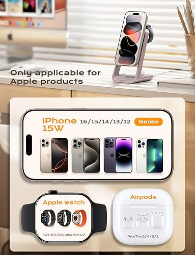 Miniatura 5 de Estación de carga inalámbrica MagSafe 3 en 1 con ventilador de refrigeración para iPhone 17 1615141312, Apple Watch Ultra2 y AirPods (rosa)