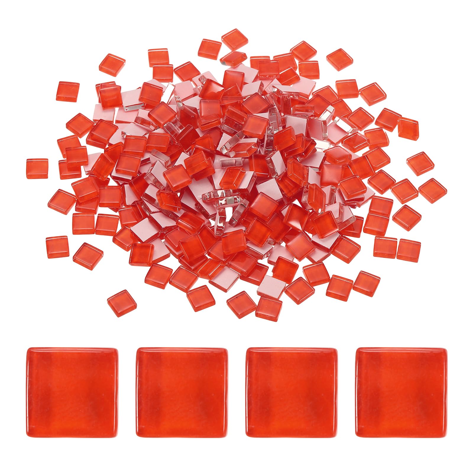 sourcing map 300Pcs Glass Mosaic Tiles, 300g Square Crystal Mosaic Glass Crafts Supplies Ceramic Tiles for Crafts Bulk Picture Frames Flowerpots Home Art Decor (10 x 10mm, Scarlet)