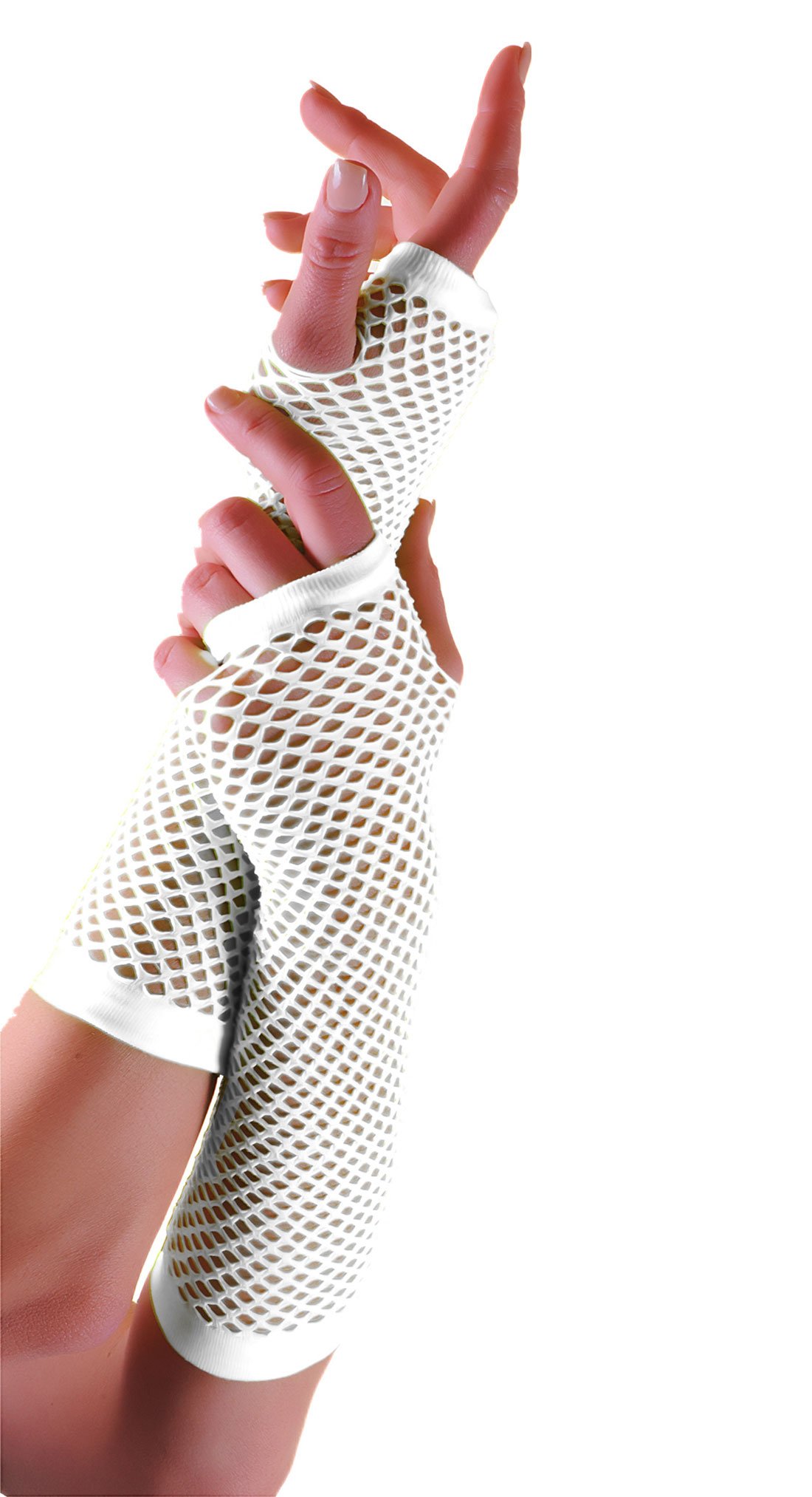Fna Fashions Women's White Fishnet Long & Short Finger Less Gloves Fancy Dress Party Accessory (, Long Fishnet Gloves)