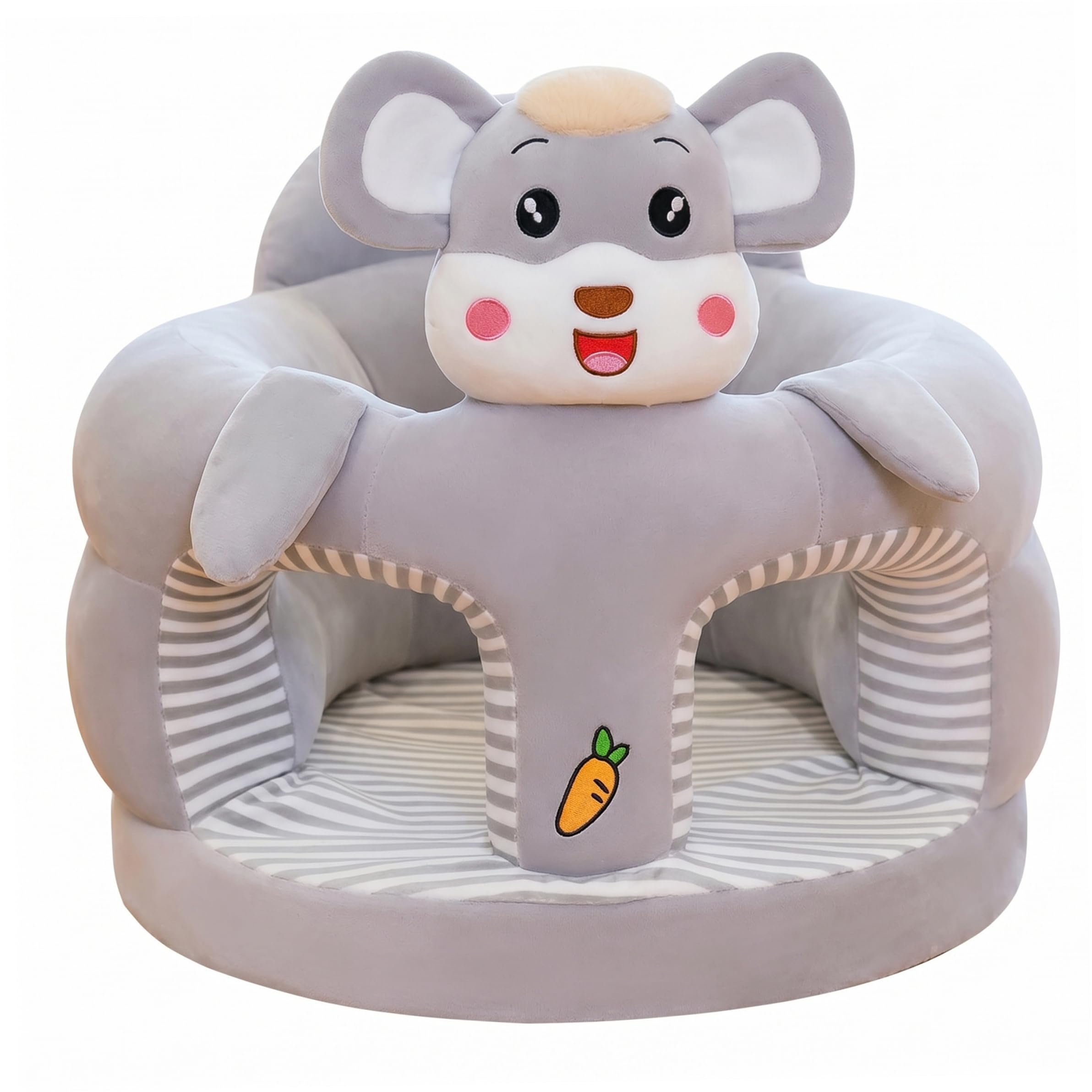 Silla para sentarse para bebé, asiento de suelo con dibujos animados bonitos de felpa para sentarse para bebé, soporte para suave y agradable para la piel, asiento de suelo gris para