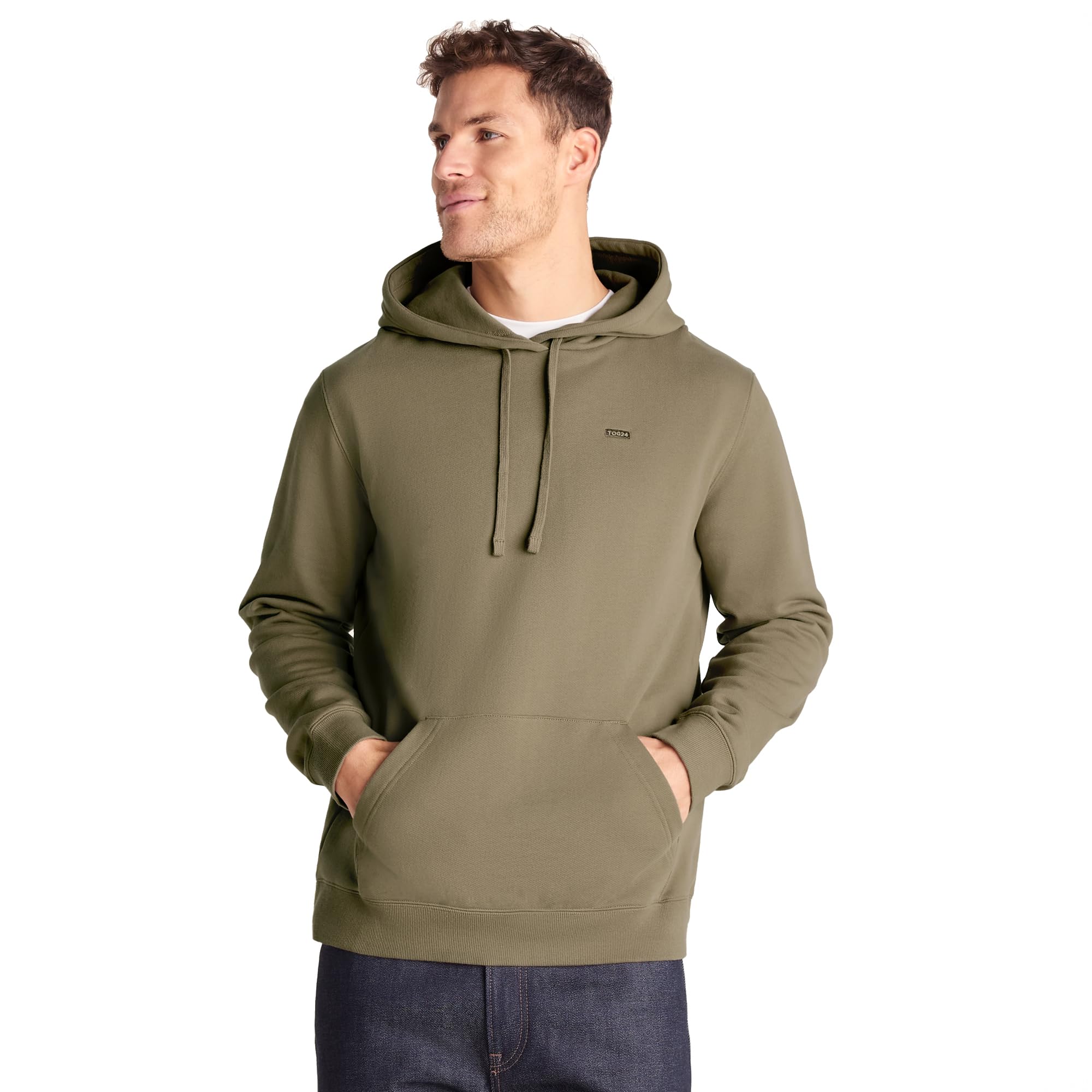 Tog24 Men's Mushroom Carlton Hoody, Heavyweight Cotton, Loop Back Hoodie, With Kangaroo Pocket And Logo, Hooded Jumper