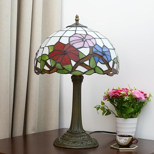 Miniatura 5 de Tiffany - Lámpara de mesa de vidrieras de 12 x 12 x 18 pulgadas, luz de lectura para escritorio, decoración junto al dormitorio, sala de estar,