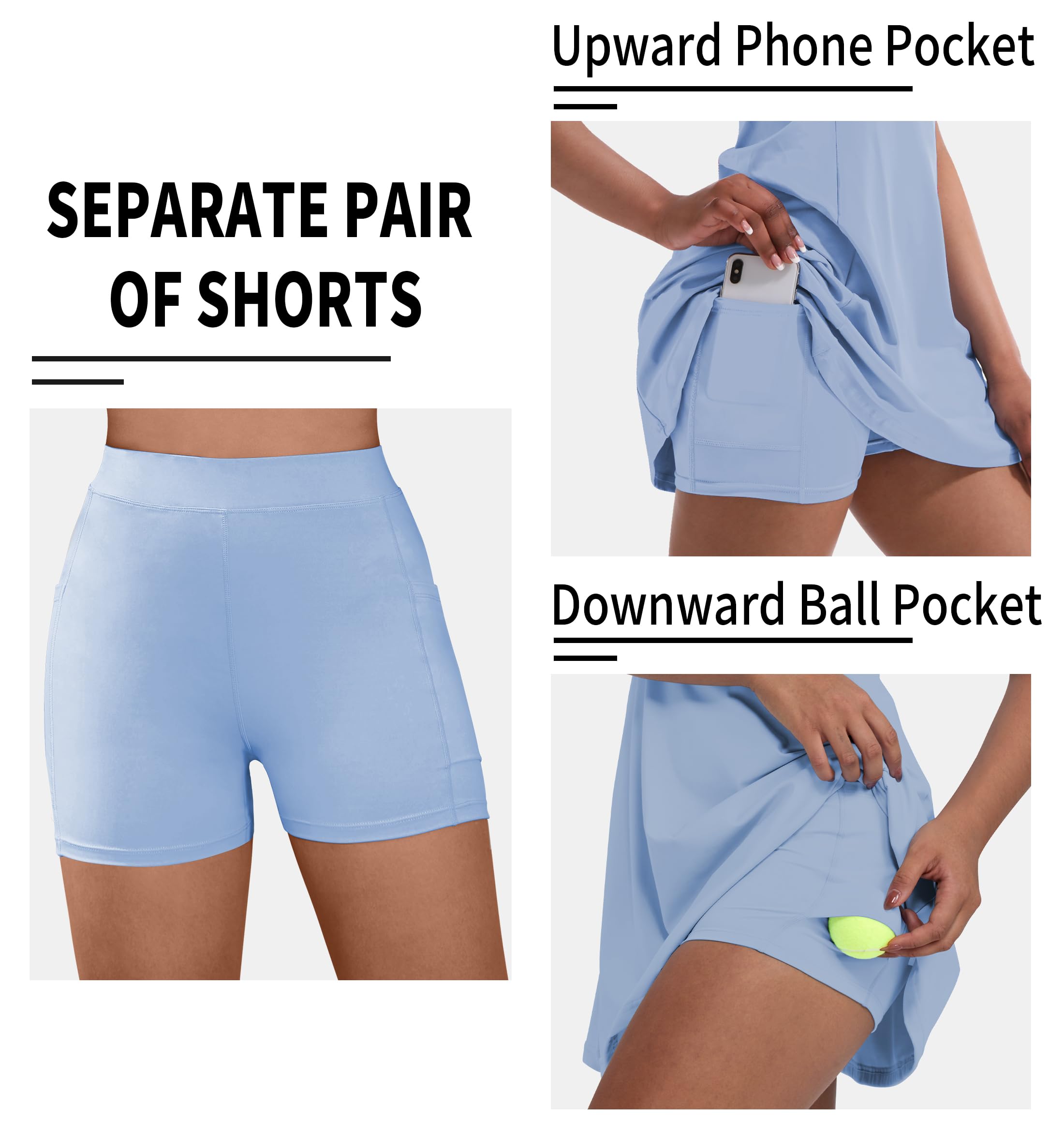 Fengbay Robe de tennis pour femme, robe de tennis de golf avec short intégré et poches pour entraînement sans manches