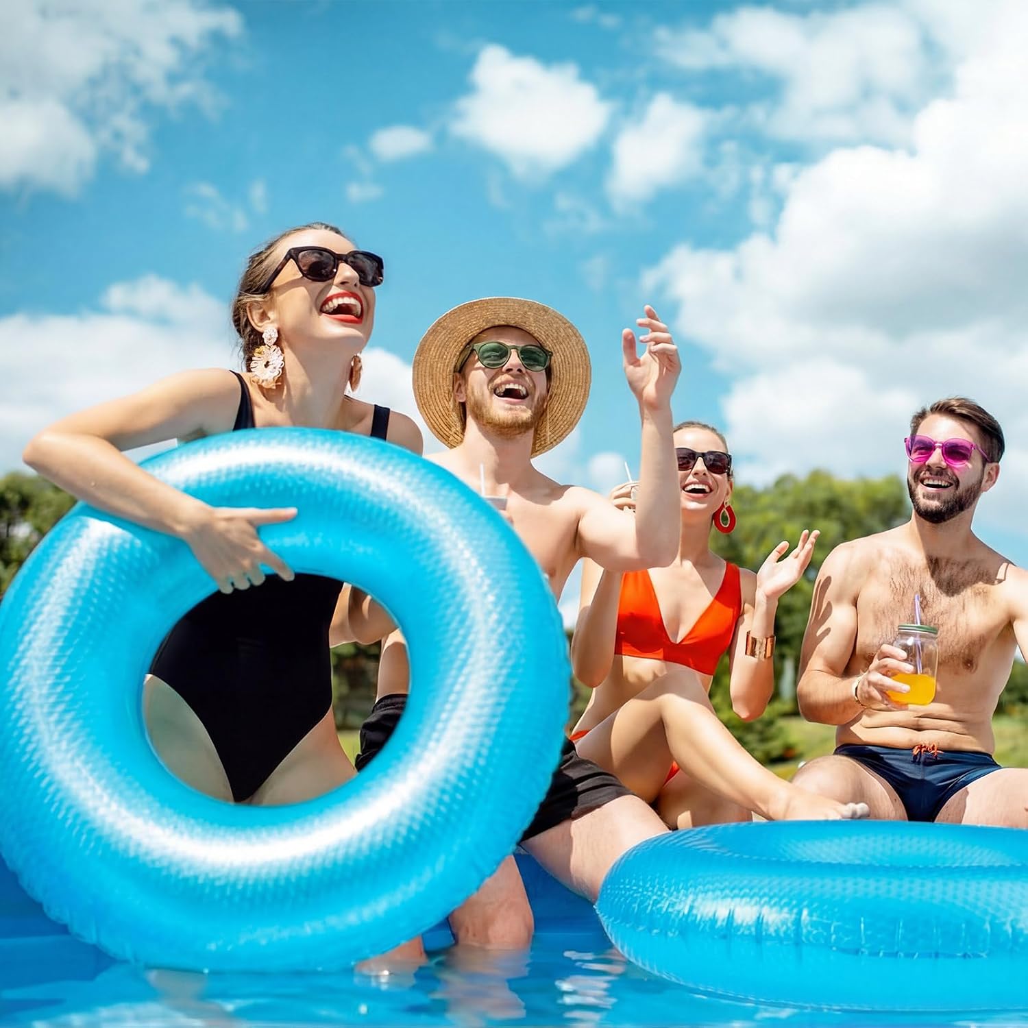 Soulchen 24 Pcs 32 Inch Inflatable Pool Floats Bulk Float Swim Tube Swimming Ring Pool Floaties for Beach Party Decorations Adult Teenager River Lake Summer Vacation Holiday