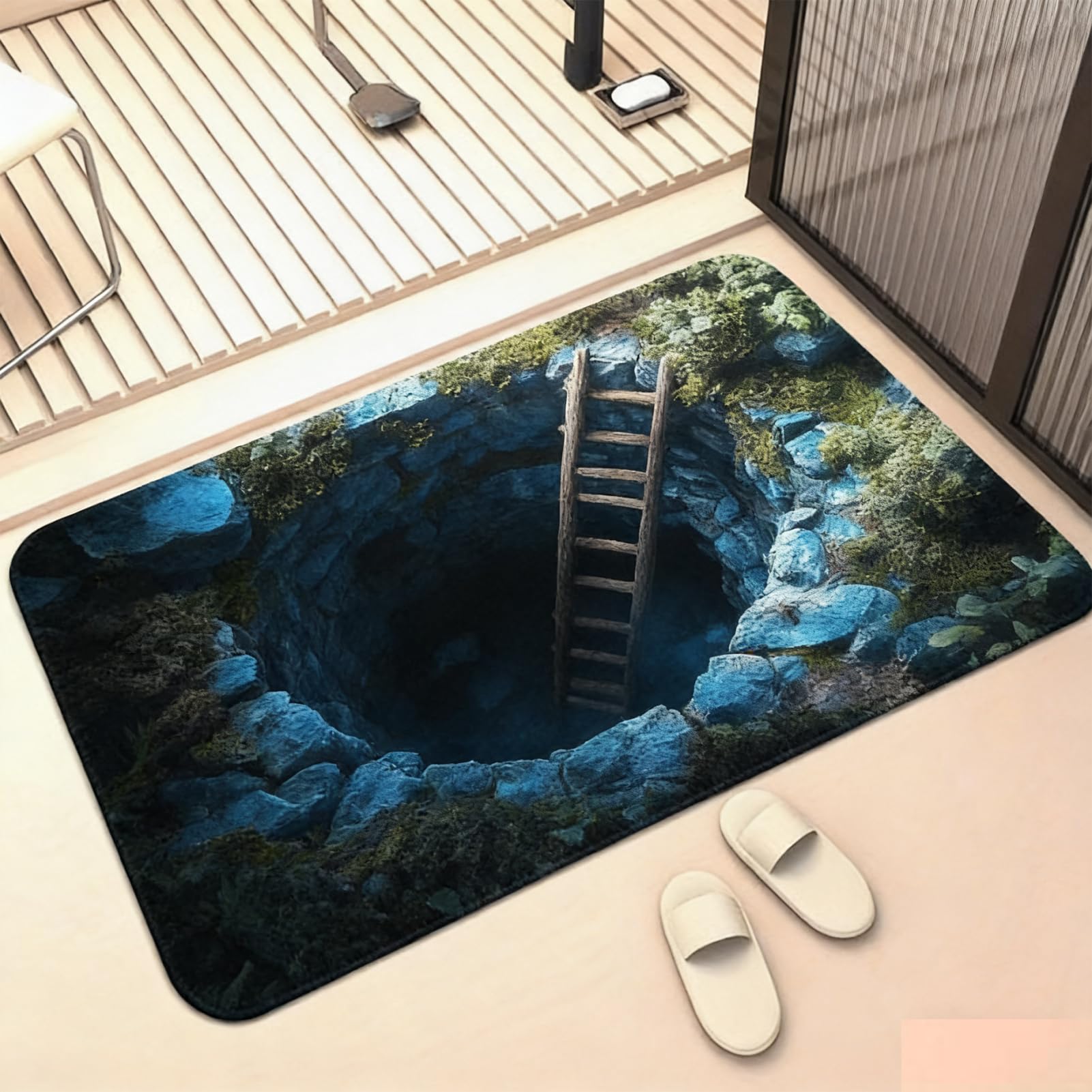 3D Optical Illusion Rug, Optical Illusion Hole Rugs, Non Slip Realistic Visual Trap 3D Hole Rug Door Mat, Easy Clean Opticals Illusions Holes Rugs Floor Mat Carpet, for Home Bathroom Bedroom Kitchen