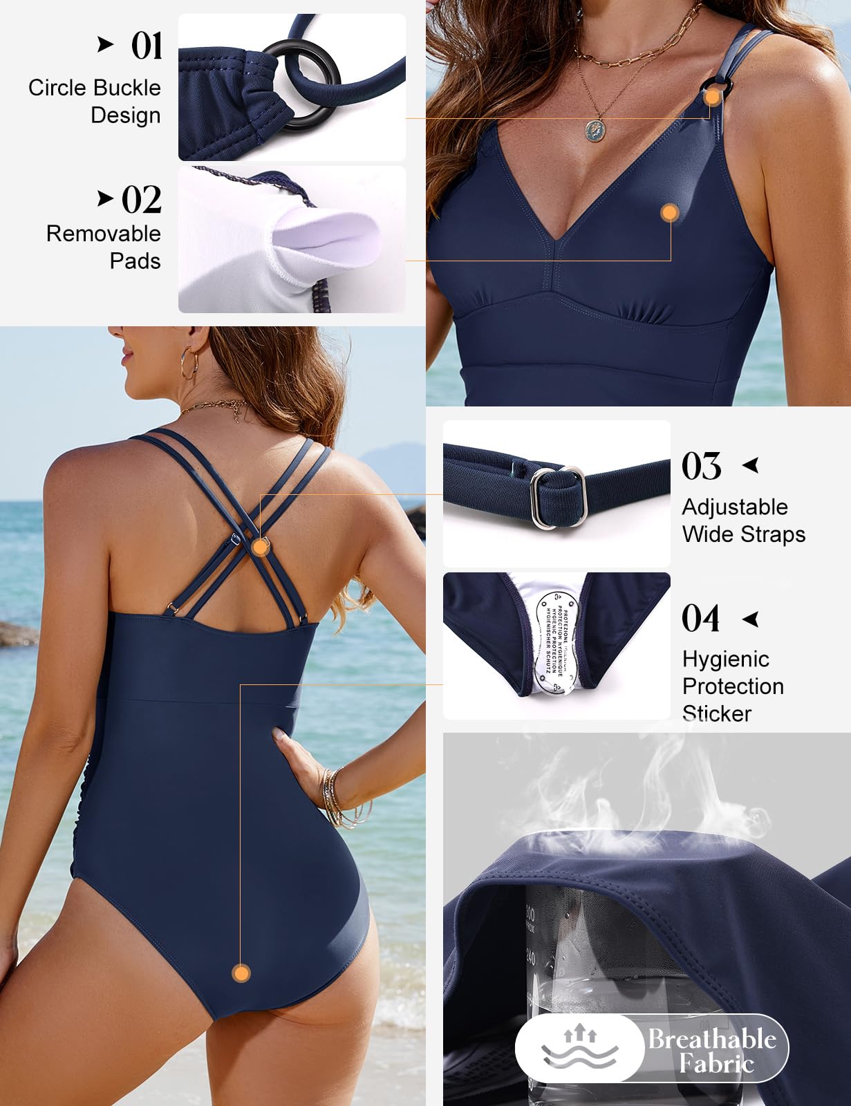 UMIPUBO Maillot De Bain Femme 1 Pieces Gainant Ventre Plat O Ring Cravate Croisée Col en V Amincissant Push Up Grande Taille Taille Haute Sexy Bretelles Ajustables Swimsuit