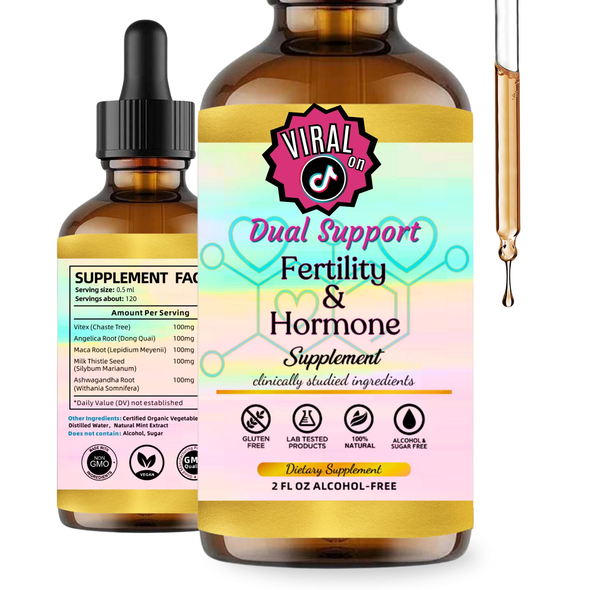 Conception Fertility Liquid Supplement for Women with Vitex, Maca Root. Fertility Prenatal Vitamins. Pcos Hormone Balance, Menopause Support, Hot Flashes, Menstrual Cramps, Pms, Lab Tested