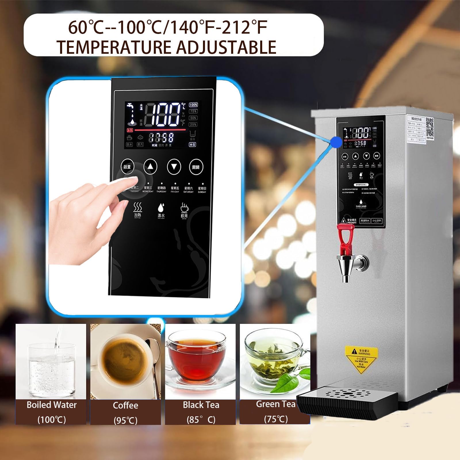 Dispensador De Agua Caliente Comercial, Caldera Eléctrica De Sobremesa con Calentamiento por Etapas para Té, Café Y Postres En Hoteles.,Silver