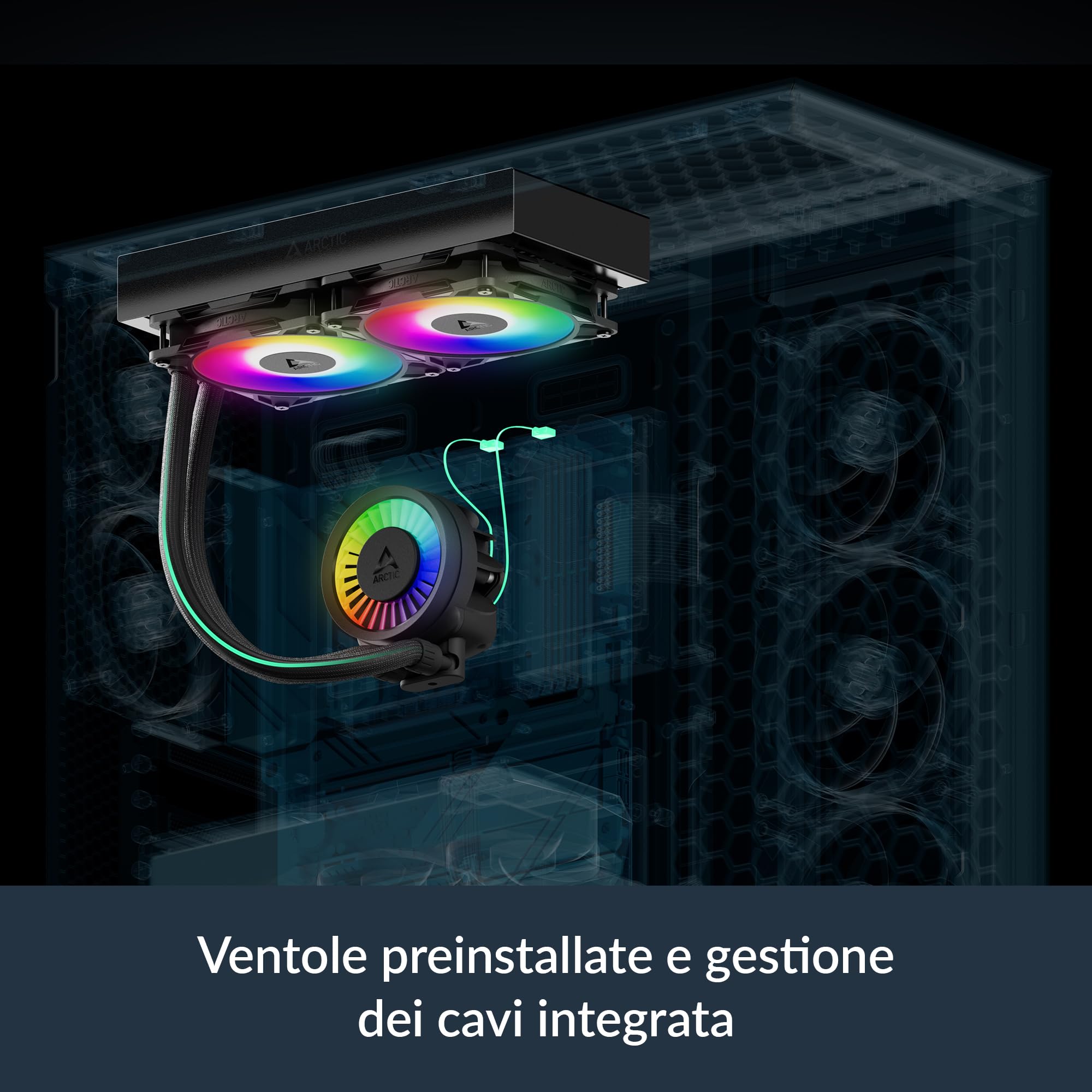 ARCTIC Liquid Freezer III Pro 240 A-RGB nero - Dissipatore AIO CPU, 2 x 120 mm Raffreddamento a Liquido, Radiatore 38 mm, Pompa PWM, Ventola VRM, AM5/AM4, Intel LGA1851/1700 Telaio di Contatto - Nero
