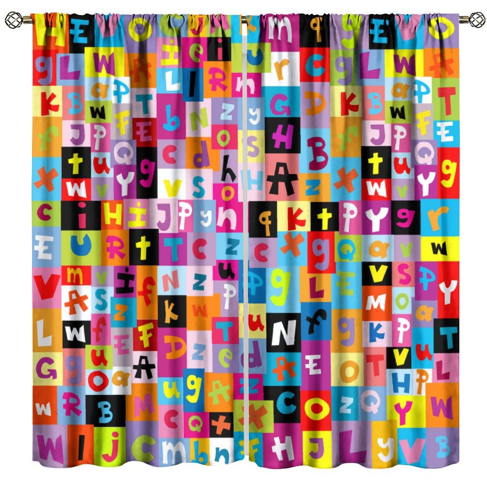 FAOTELY Abstract ABC Curtains Colored Alphabet Letters Pattern Education Blackout Window Drapes for Bedroom Living Room Kitchen Cafe Decor （W21xL45